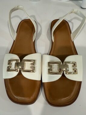 Aldo White Slingback Sandals with Gold Buckle